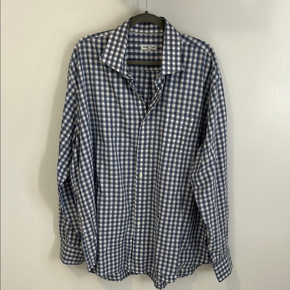 Peter Millar Blue White Plaid Button Down Shirt